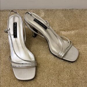 Silver Strappy Rhinestone Heels